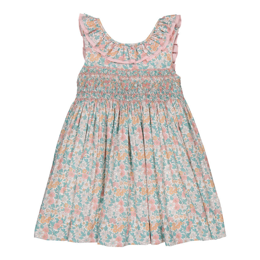 Kidiwi Coral/Mint Floral Print Melina Dress