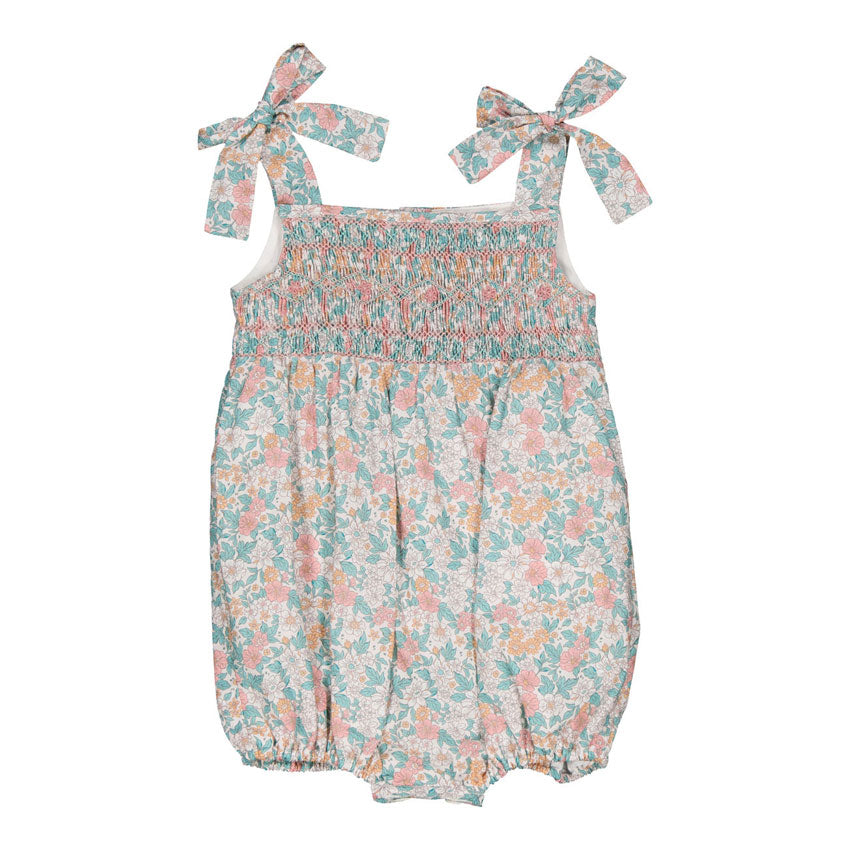 Kidiwi Coral/Mint Floral Print Francine Romper