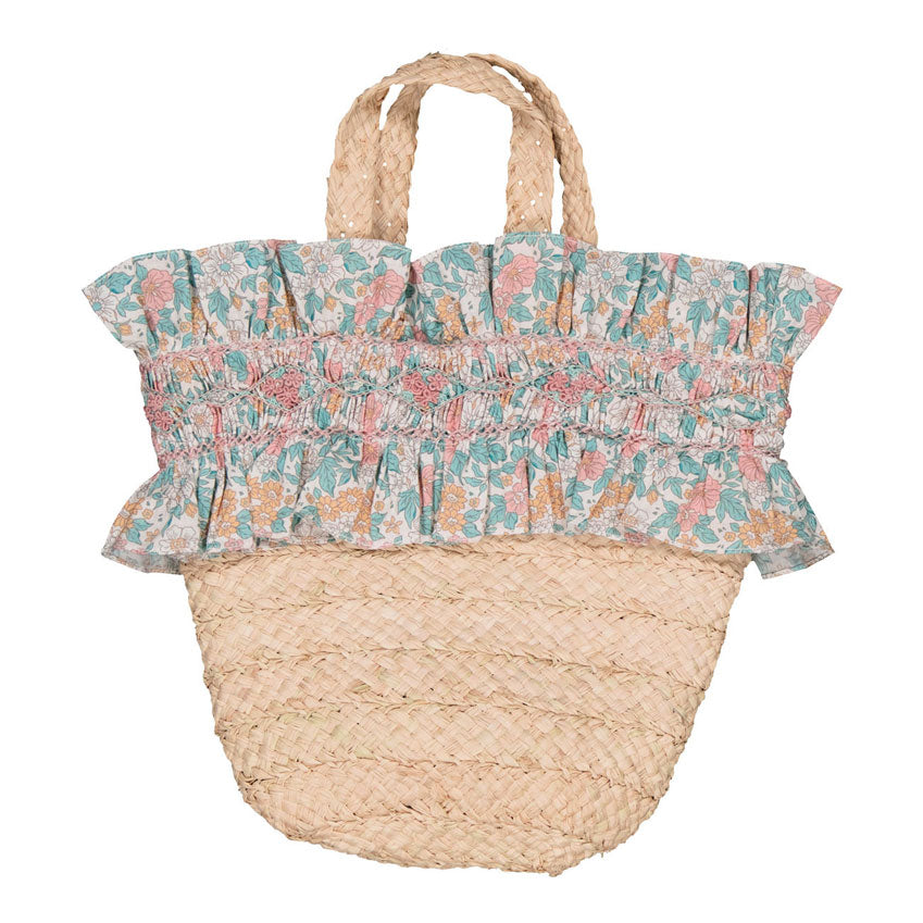 Kidiwi Coral/Mint Floral Penelope Raffia Bag