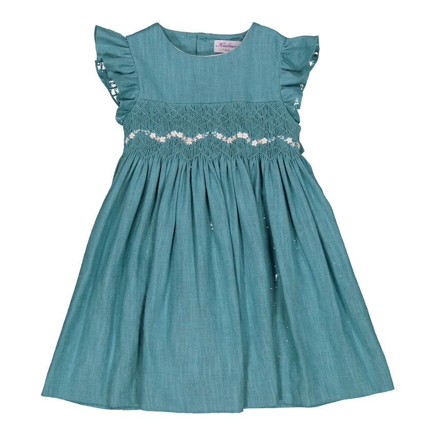 Kidiwi Teal Linen Emelyne Dress