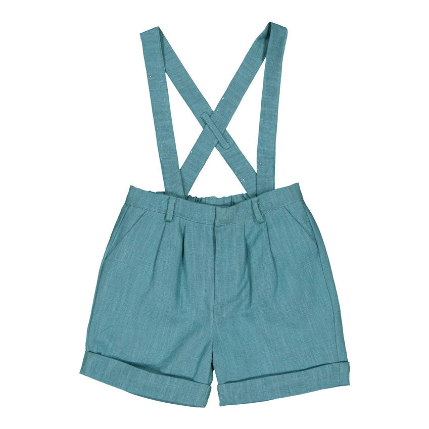 Kidiwi Teal Linen Adamo Suspender Shorts