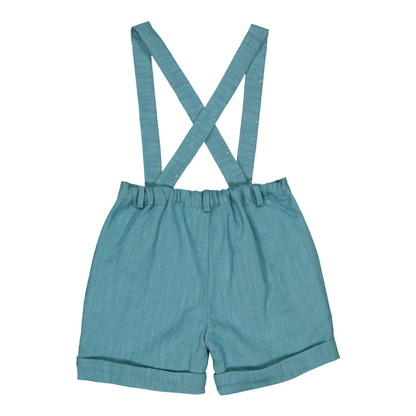 Kidiwi Teal Linen Adamo Suspender Shorts