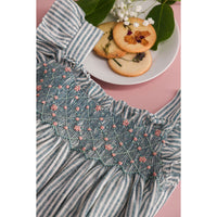 Kidiwi Teal Stripes Linen Crocus Dress
