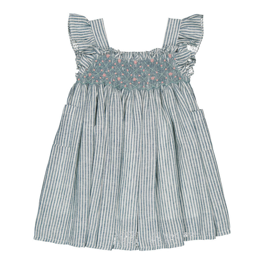 Kidiwi Teal Stripes Linen Crocus Dress
