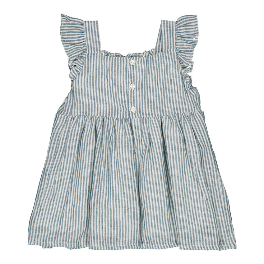 Kidiwi Teal Stripes Linen Crocus Dress