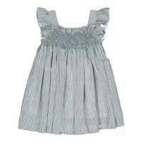 Kidiwi Teal Stripes Linen Crocus Dress