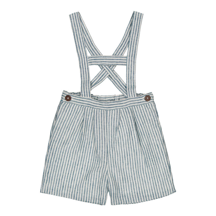 Kidiwi Teal Stripes Linen Elias Dungarees