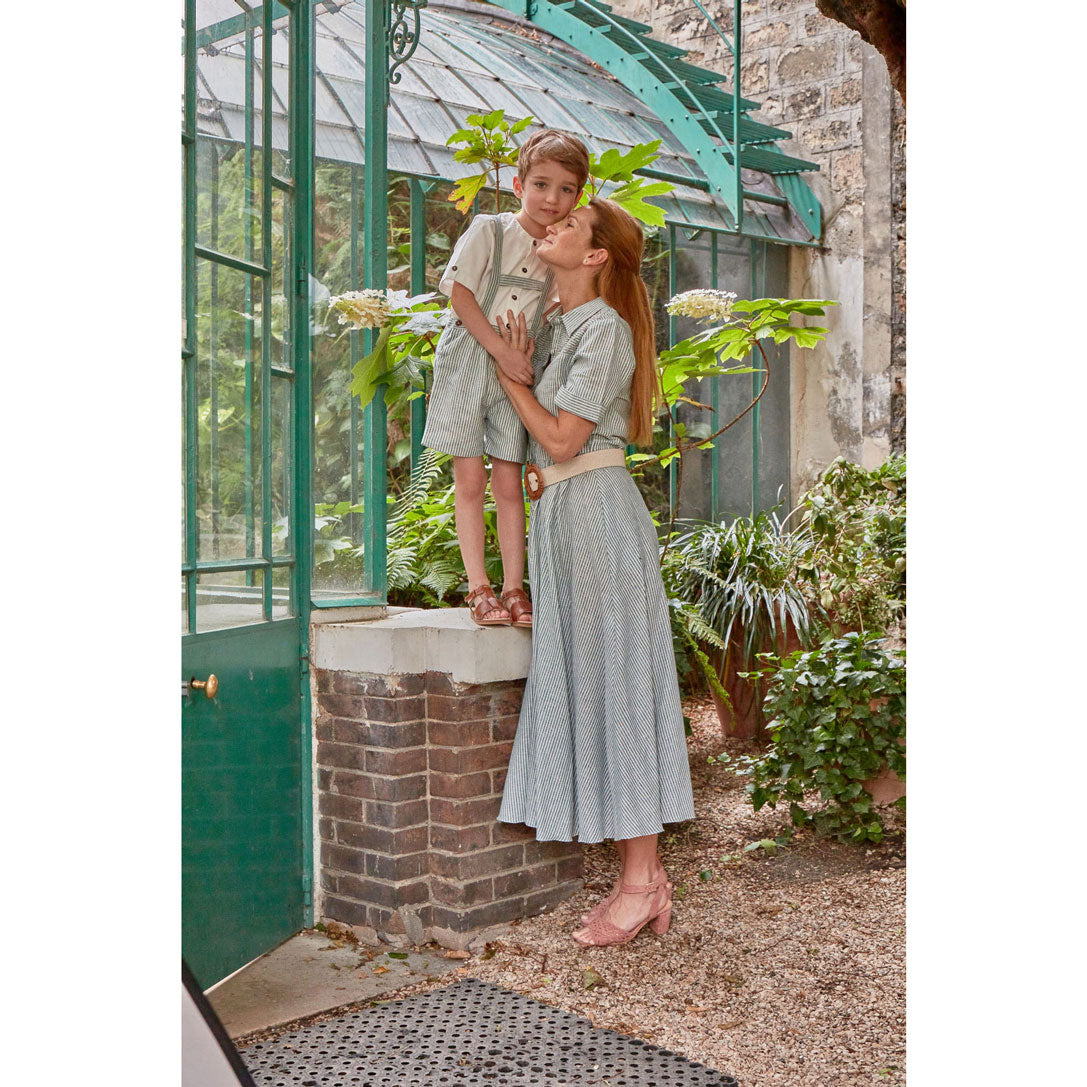 Kidiwi Teal Stripes Linen Donna Womans Long Dress