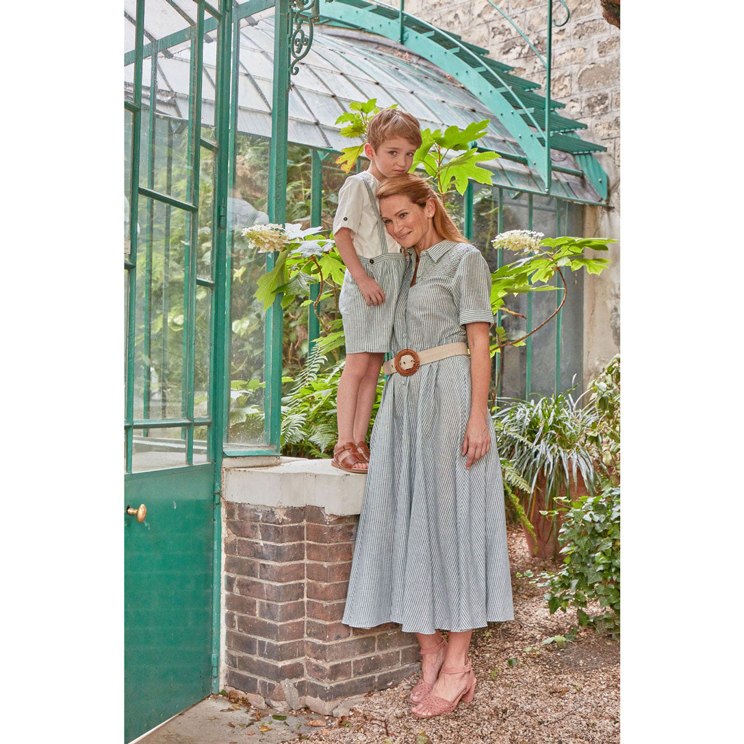 Kidiwi Teal Stripes Linen Donna Womans Long Dress