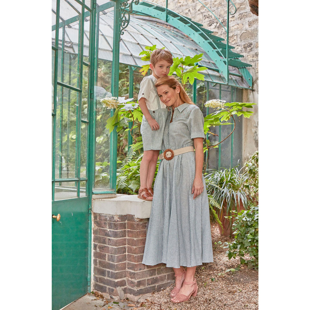 Kidiwi Teal Stripes Linen Donna Womans Long Dress