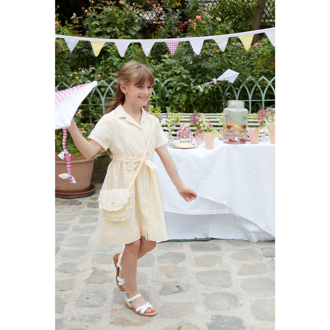 Kidiwi Yellow// White Seersucker Stripes Romane Dress