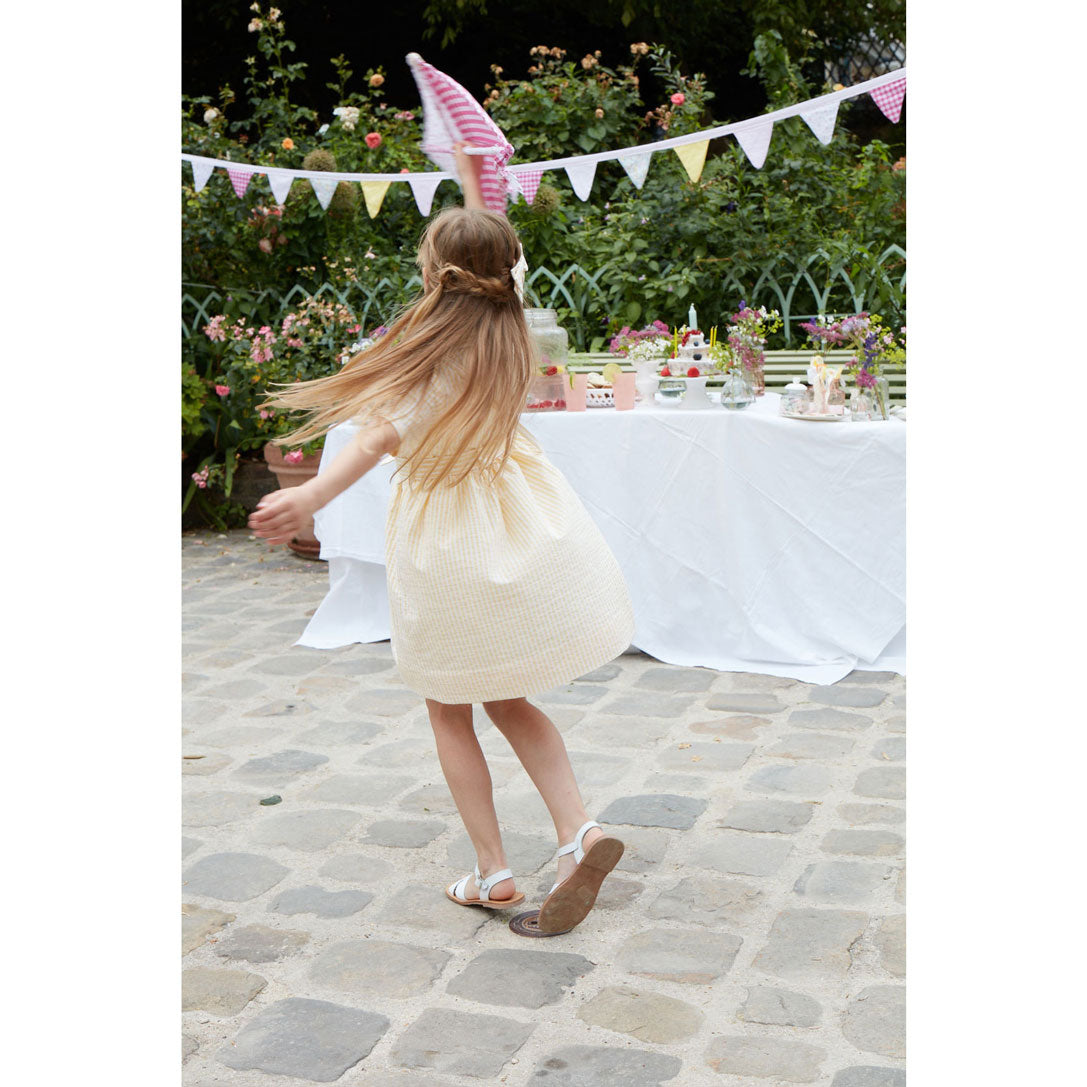 Kidiwi Yellow// White Seersucker Stripes Romane Dress