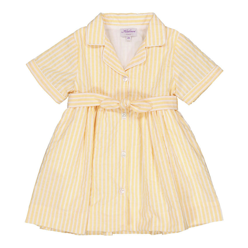 Kidiwi Yellow// White Seersucker Stripes Romane Dress