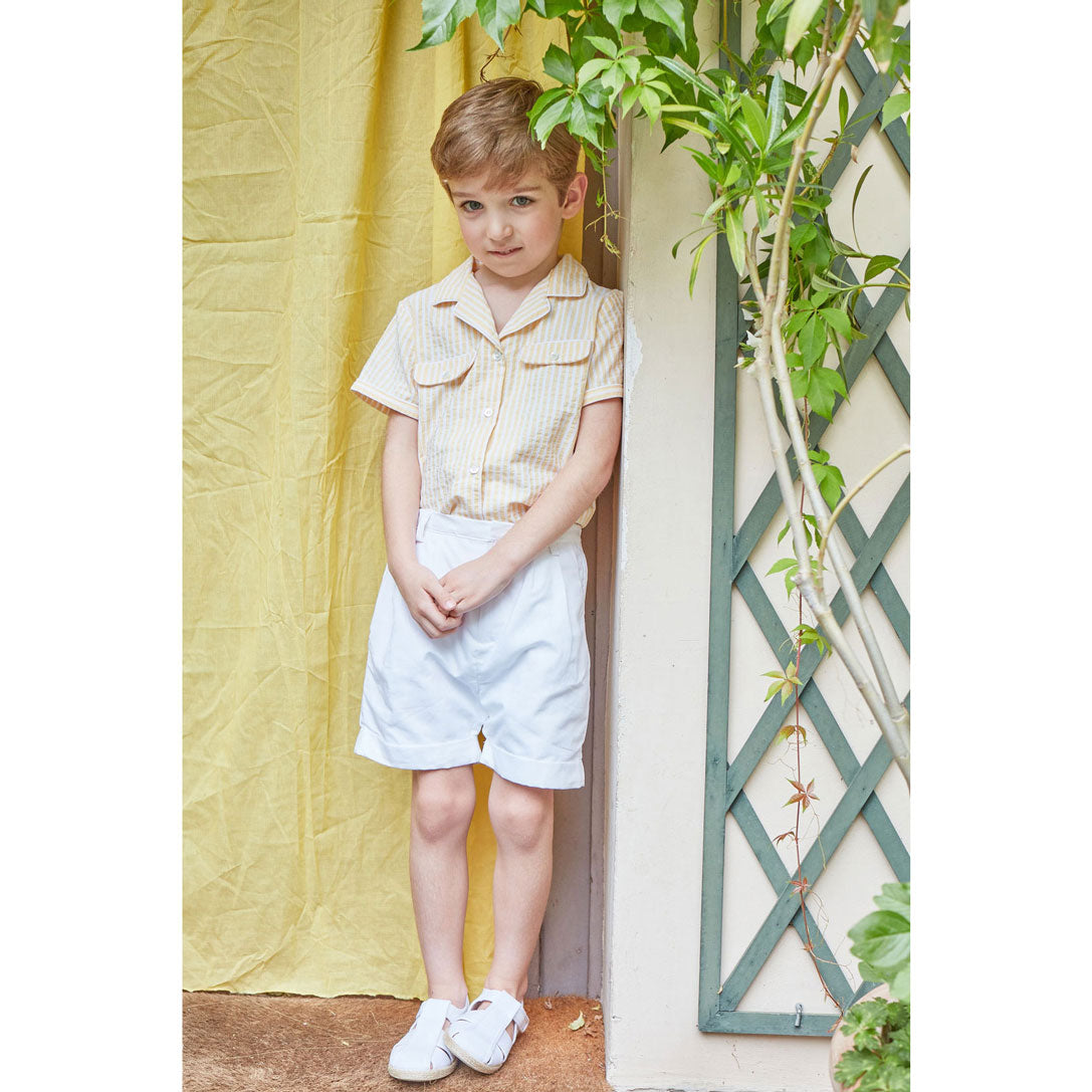 Kidiwi Yellow// White Seersucker Stripes Lupin Shirt