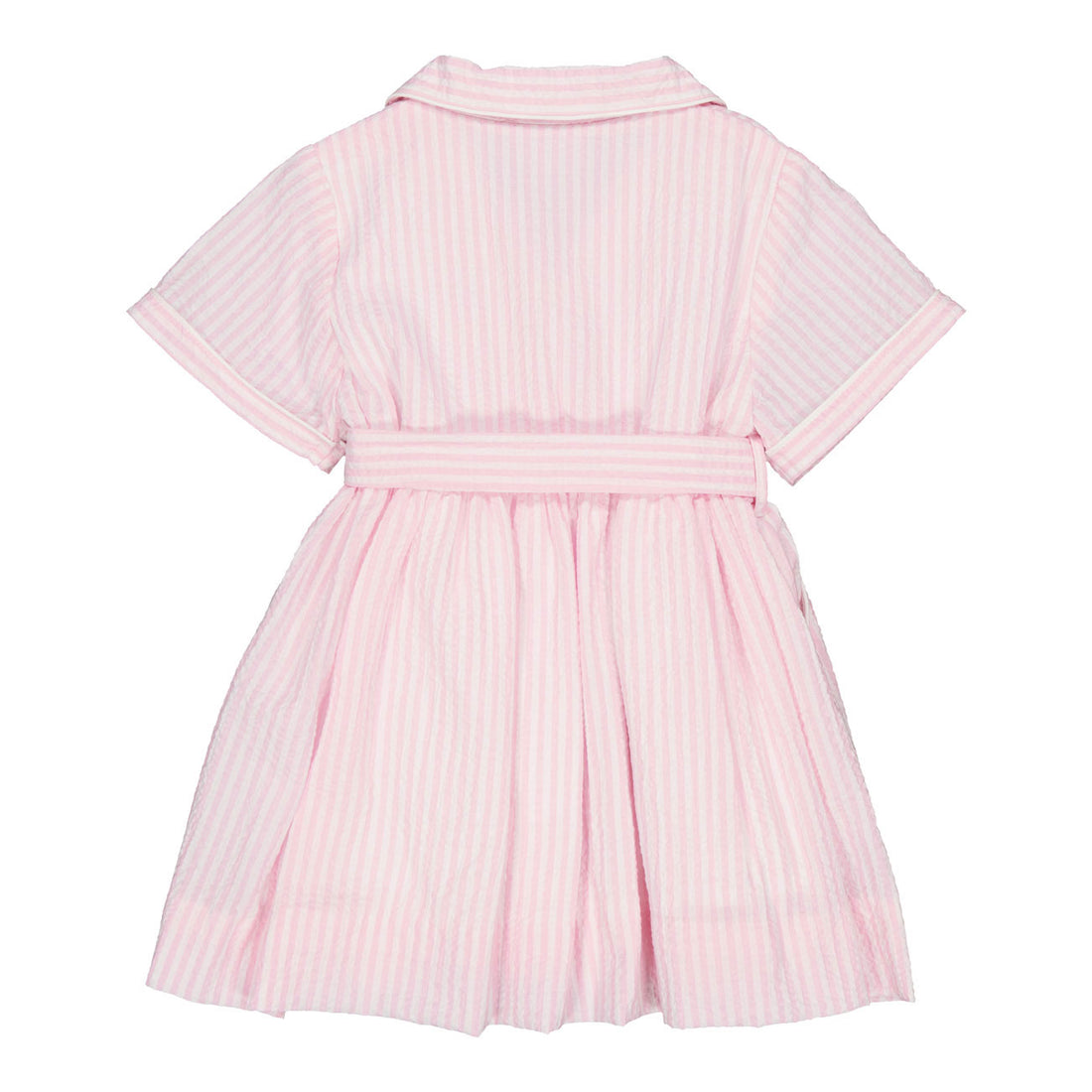 Kidiwi Pink/White Seersucker Stripes Romane Dres