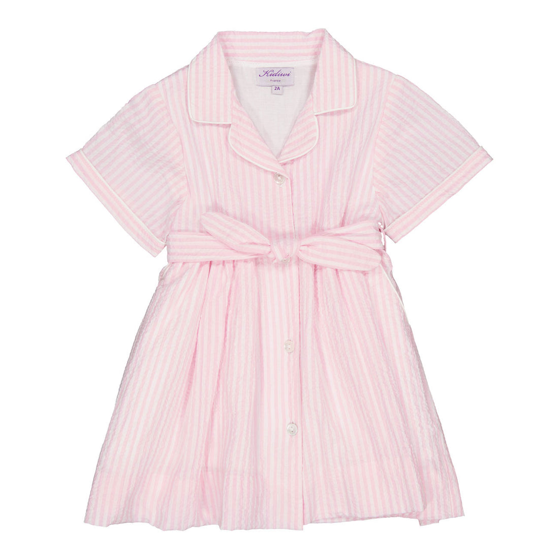 Kidiwi Pink/White Seersucker Stripes Romane Dres
