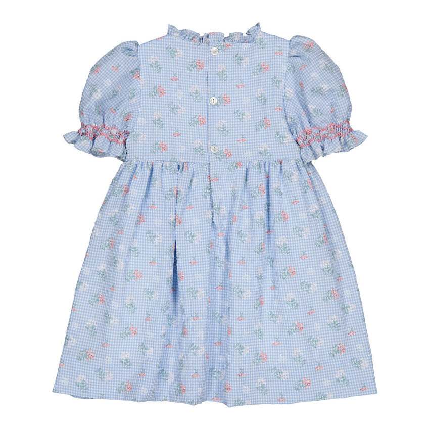 Kidiwi Blue Seersucker Gingham/Bouquet Dress