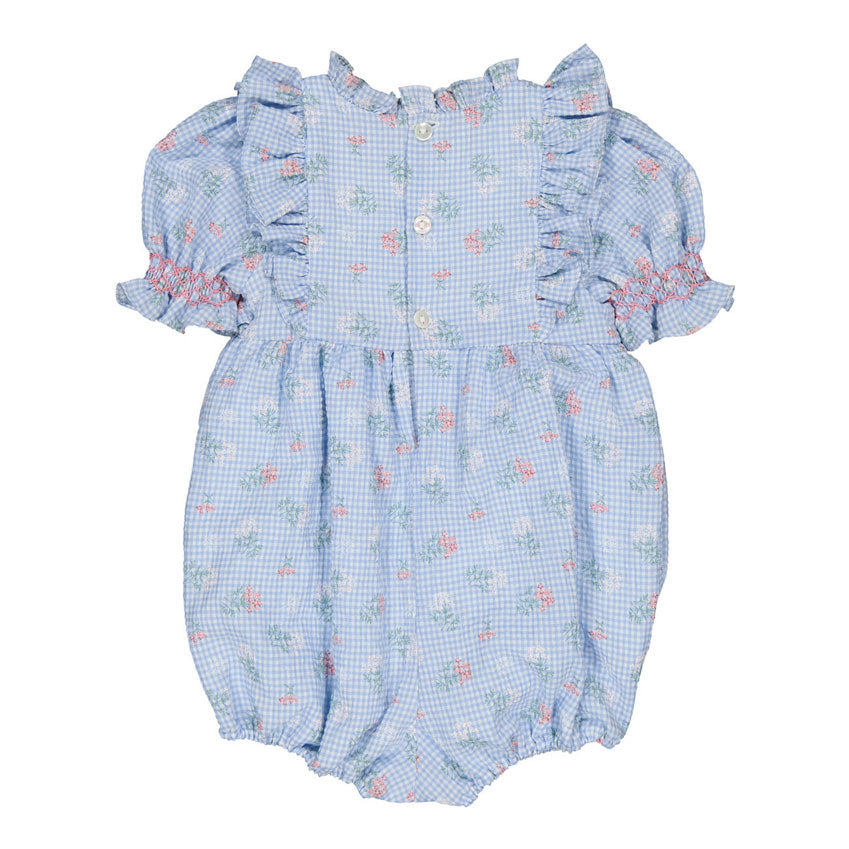 Kidiwi Blue Seersucker Gingham/Bouquet Romper