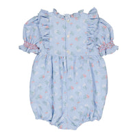 Kidiwi Blue Seersucker Gingham/Bouquet Romper