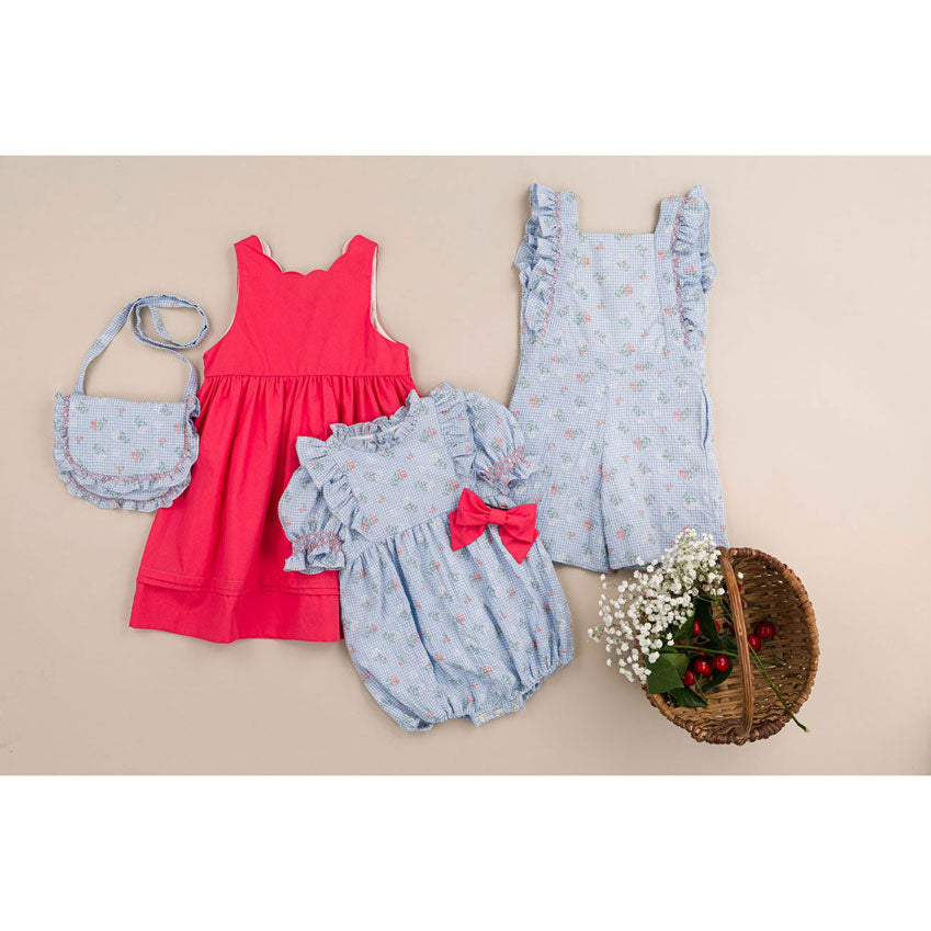 Kidiwi Blue Seersucker Gingham/Bouquet Romper