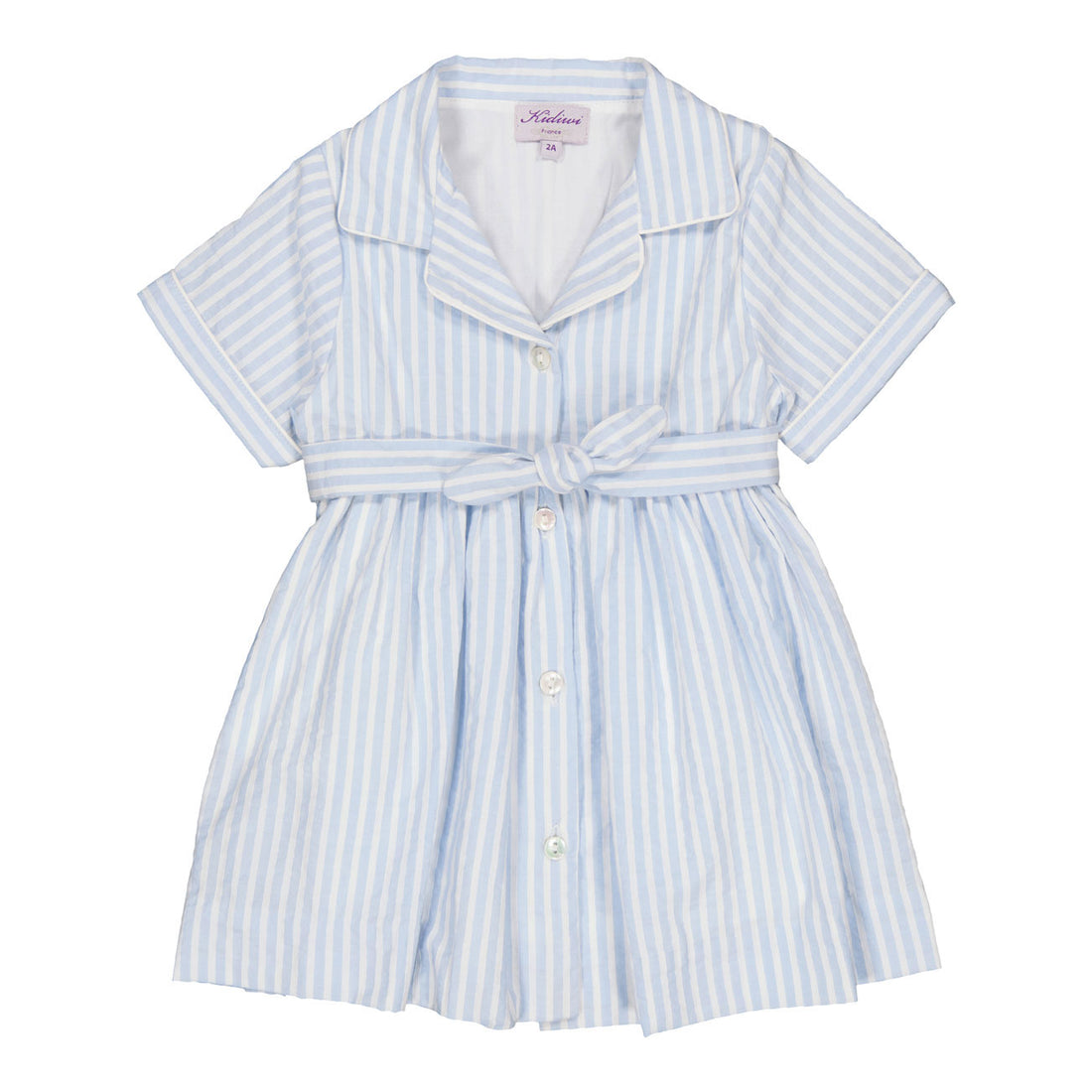Kidiwi Blue/White Seersucker Stripes Romane Dress Ladida Kidiwi Blue/White Seersucker Stripes Romane Dress Ladida