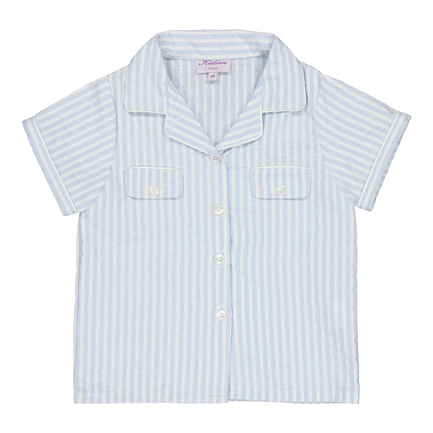 Kidiwi Blue/White Seersucker Stripes Lupin Shirt
