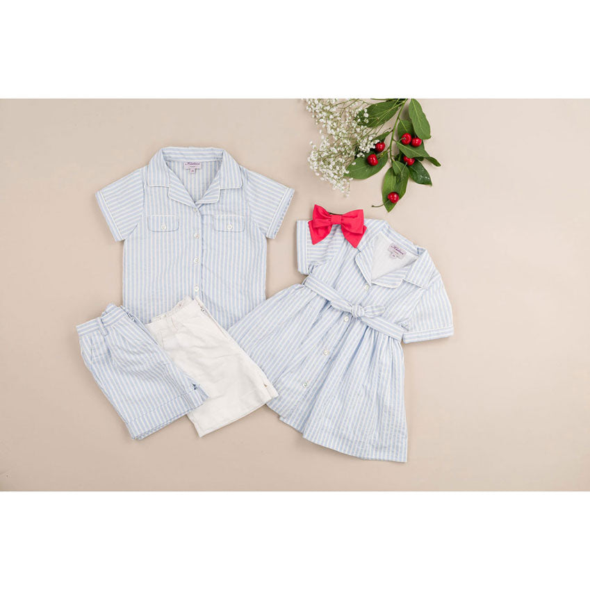 Kidiwi Blue/White Seersucker Stripes Lupin Shirt