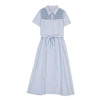Kidiwi Thin Blue/White Stripes Donna Womans Shirt Dress