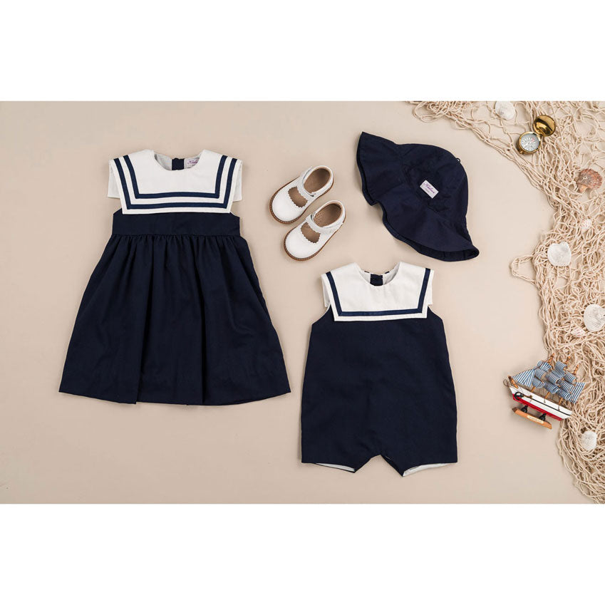 Kidiwi Navy Cotton Pique Viperine Romper
