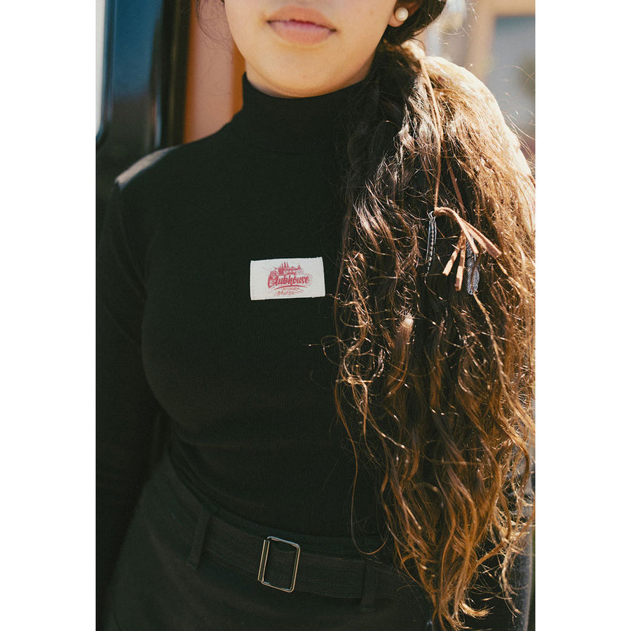 Clubhouse Black Ribbed Logo Turtleneck