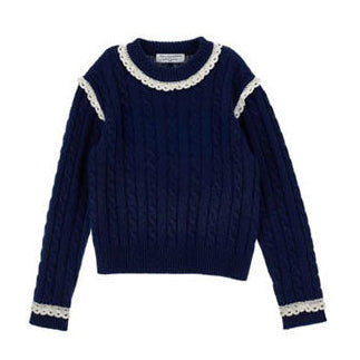 Philosophy Navy Lace Trim Cable Sweater