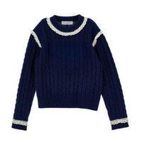 Philosophy Navy Lace Trim Cable Sweater