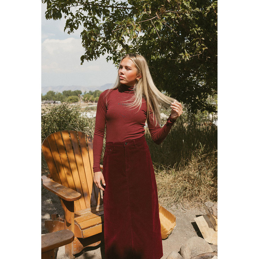 ELEMENTS Maroon Corduroy Maxi Skirt