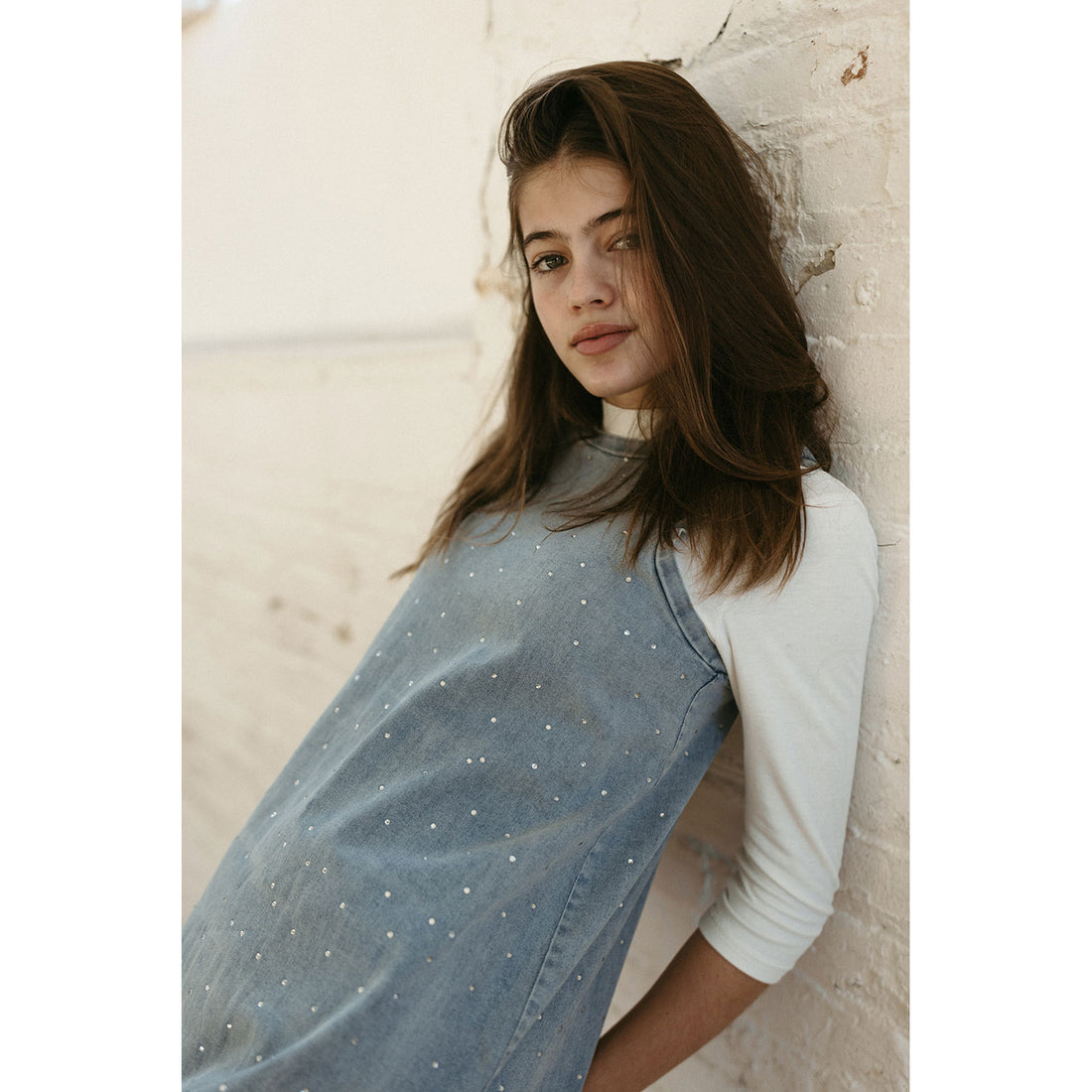Elements Light Blue Rhinestone Mock Tee Dress