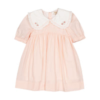 Kidiwi Nude Pink Poplin Swanille, Embroidered Dress