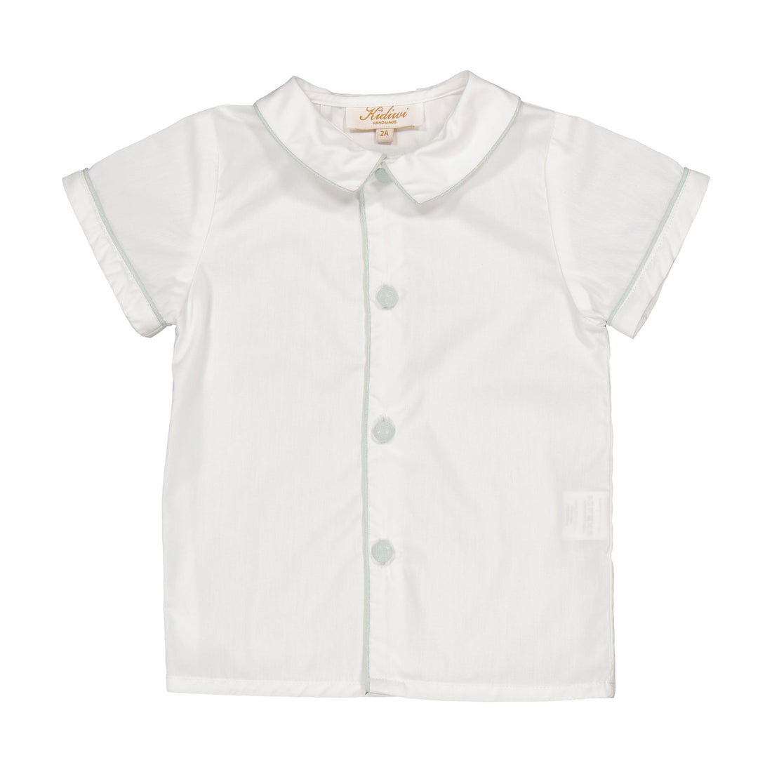 Kidiwi White Poplin With Mint Liinen Piping Lucien Shirt