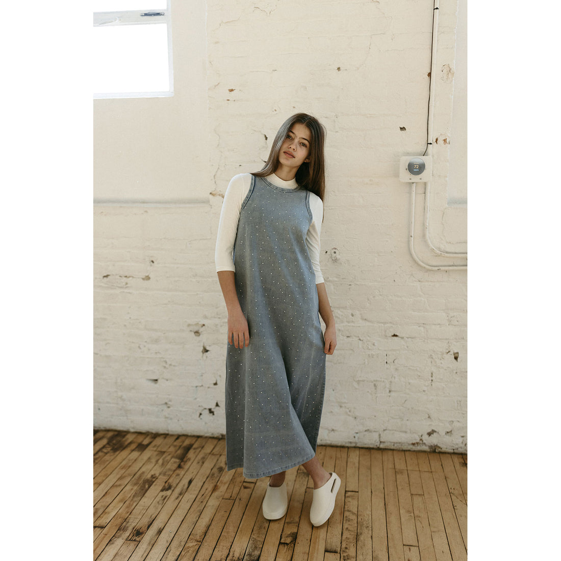 Elements Light Blue Rhinestone Mock Tee Dress