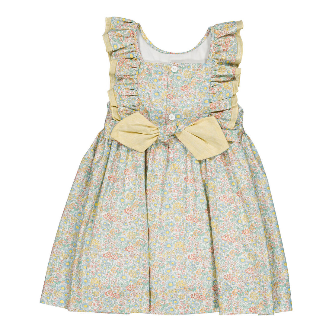 Kidiwi Coral Yellow Floral Melina Smocked Dress