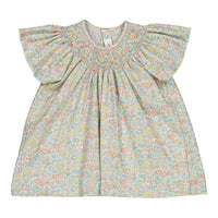 Kidiwi Coral Yellow Floral Bergenie Smocked Blouse