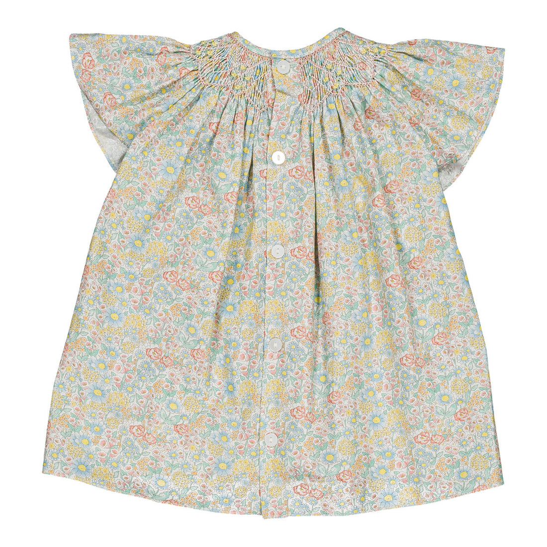 Kidiwi Coral Yellow Floral Bergenie Smocked Blouse