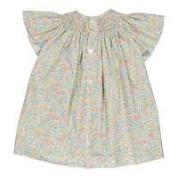 Kidiwi Coral Yellow Floral Bergenie Smocked Blouse