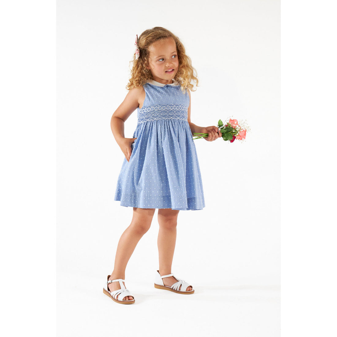 Kidiwi Porcelain Blue Plumetis Lxia Smocked Dress