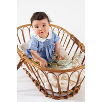 Kidiwi Porcelain Blue Plumetis Caleb Smocked Romper