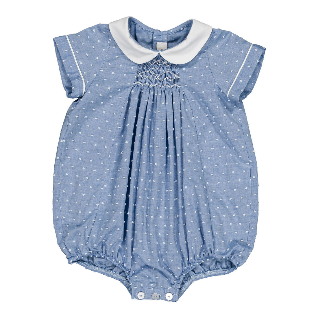 Kidiwi Porcelain Blue Plumetis Caleb Smocked Romper
