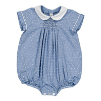 Kidiwi Porcelain Blue Plumetis Caleb Smocked Romper