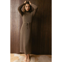 and tmrw Brown Ribbed Turtleneck Dress