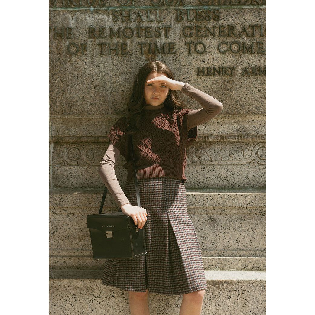 Ava and Lu Grey Houndstooth Pleated Skirt