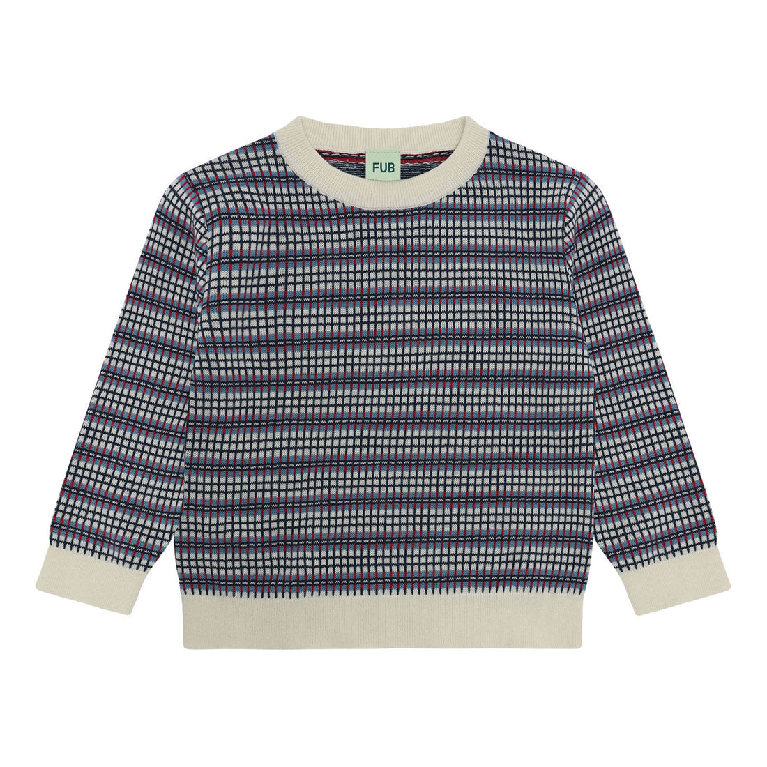 FUB Ecru/Sea Checked Crew Sweater
