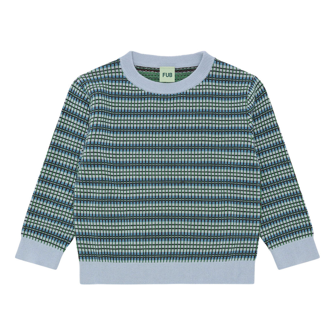 FUB Pale Blue/Sea Checked Crew Sweater