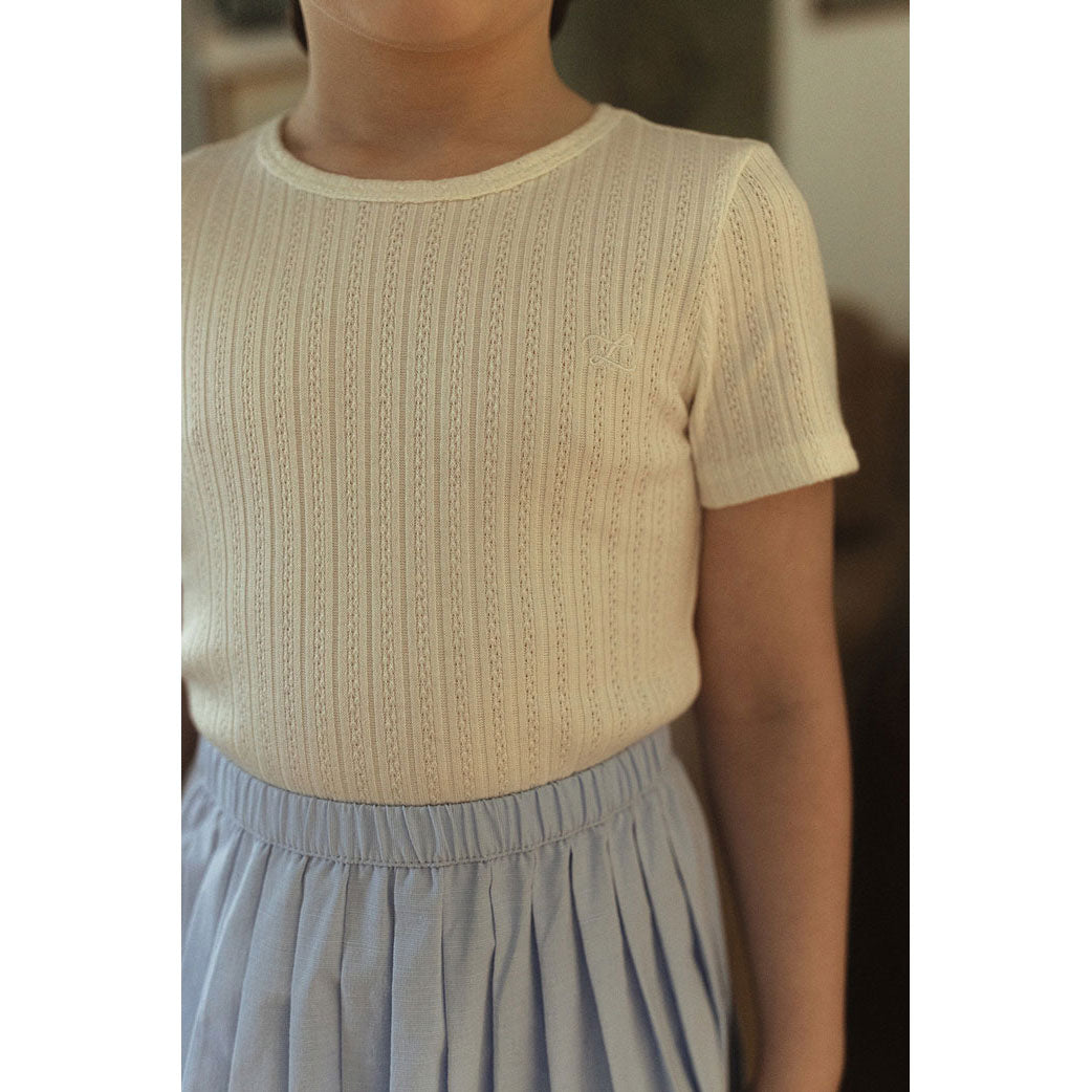 L by Ladida White Pointelle Short Sleeve Tee